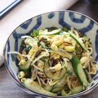 【豆もやしときゅうりの塩昆布ナムル】大人はラー油でピリ辛旨し