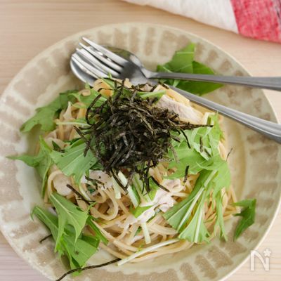 包丁要らず♪豚肉と水菜のごましゃぶパスタ
