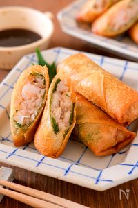 【えびとれんこんの春巻き】味付け簡単！いろんな食感が美味しい