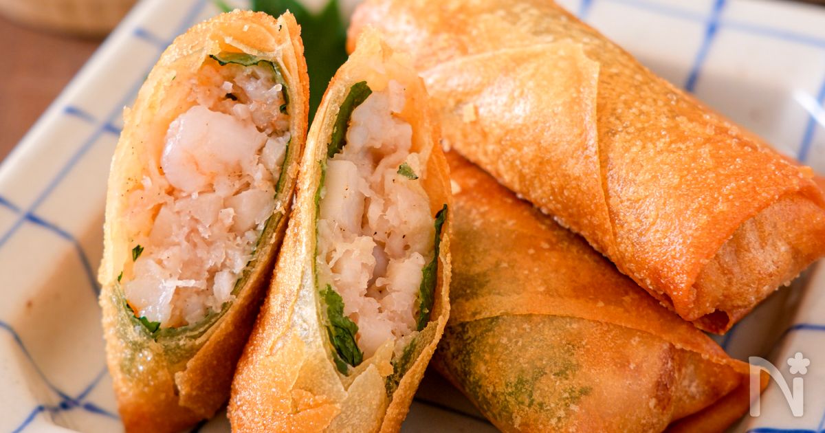 【えびとれんこんの春巻き】味付け簡単！いろんな食感が美味しい