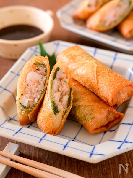 【えびとれんこんの春巻き】味付け簡単！いろんな食感が美味しい