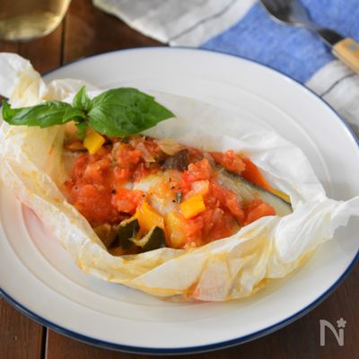 レンジで簡単!鱈の包み焼き・ラタトゥイユソース
