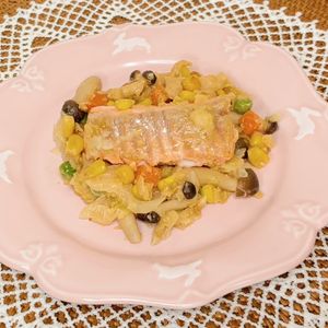 タツノオトシゴの作ってみた!投稿(フライパン1発で衝撃の旨さ!味噌バタコーンで鮭ちゃんちゃん)