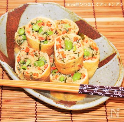 おからの油揚げ包み煮