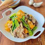 豚肉と小松菜と卵のスタミナ塩炒め