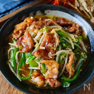 野菜シャキシャキ！豚こまピーマンもやしの節約チンジャオロース