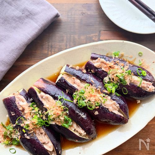 【なすの豚バラ挟み蒸し】レンジで簡単!