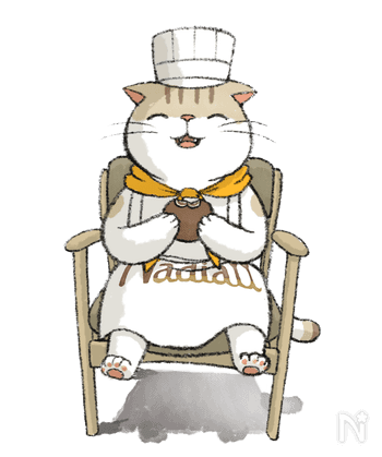 美味しそうに食べているにゃでぃあ