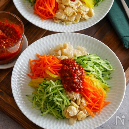 《甘酒で作るヤンニョム風たれで》野菜とお豆の韓国風あえ麺
