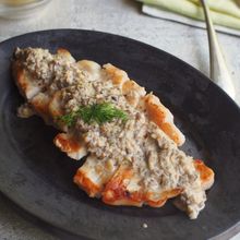 【ポークステーキ】きのこと柚子胡椒の絶品クリームソース
