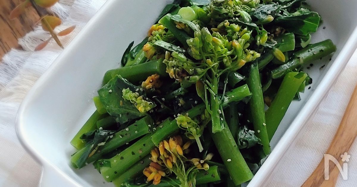 レンジで簡単☆菜の花の白だしバター和え。