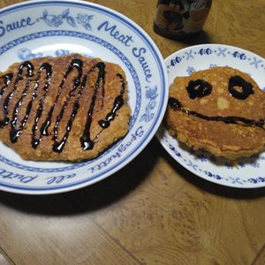 ももの作ってみた!投稿(すぐできる！バナナ×きなこ×オートミールのふわもちパンケーキ)
