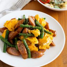 『インゲンとウインナーと半熟卵の粒マスタード炒め』簡単副菜♬