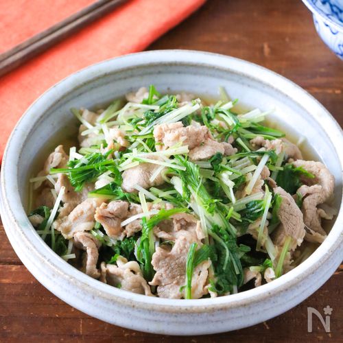 めんつゆで簡単！『豚こまと水菜のさっと煮』