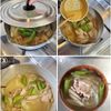 新玉ねぎと牛蒡、スナップえんどうの焼豚汁の工程3