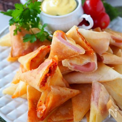 【子供も大人も大好き】ミニ三角春巻きハムチーズ&キムチーズ