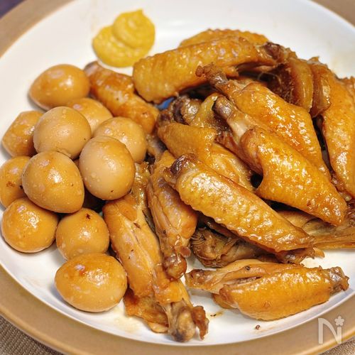 【手羽中とうずらの卵の甘辛煮】てりつや♪白飯必須のおかず!