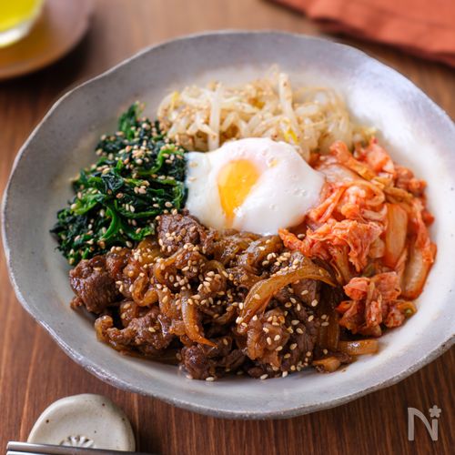 【甘辛肉のお手軽ビビンバ】絶品!お肉も野菜も一皿で♪