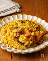 【炊飯器で簡単♡︎とうもろこしのチーズカレーピラフ】子供爆食