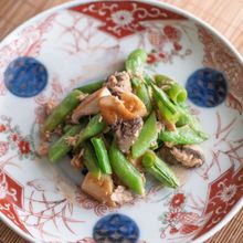 【エリンギとスナップえんどうのツナみそ炒め】油まで無駄なく♪