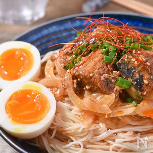 旨辛コチュ鯖スタミナそうめん│10分でコク旨！鯖缶で時短