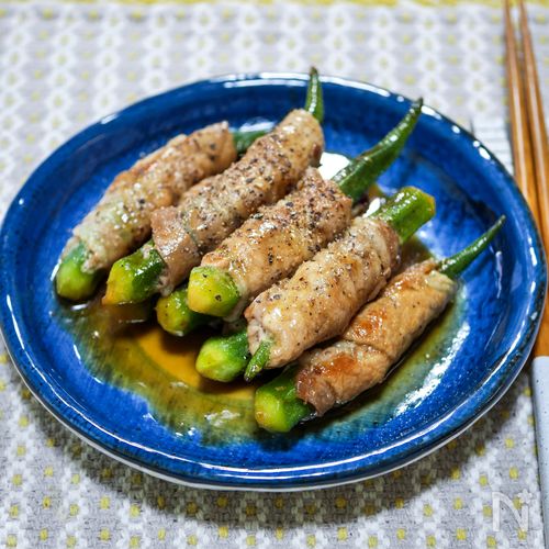 オクラの甘辛豚肉巻き焼き