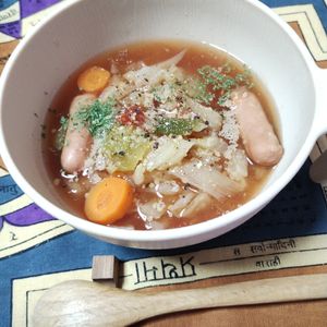 M＊Pの作ってみた!投稿(簡単！野菜ジュースで作るミネストローネ)