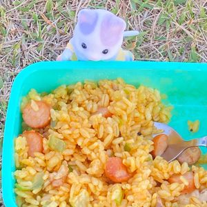 すみれの作ってみた!投稿(5分かからず美味しい♡パラパラガーリックカレー炒飯)