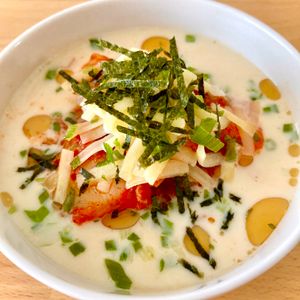 りぃママの作ってみた!投稿(レンジで作れる！キムチーズの豆腐豆乳スープ。)