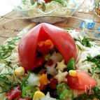夏野菜の星屑が詰まった丸ごとトマトの素麺