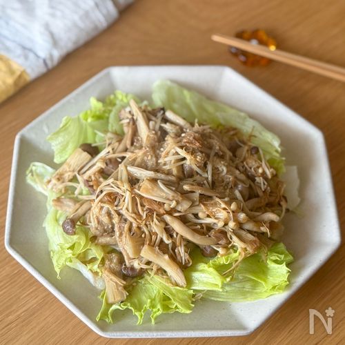 キノコの旨みたっぷり！【きのこレタスサラダ】