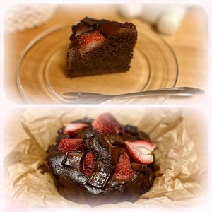 りりの作ってみた!投稿(初心者でも簡単！湯せんなし！【米粉いちご焼きチョコケーキ】)