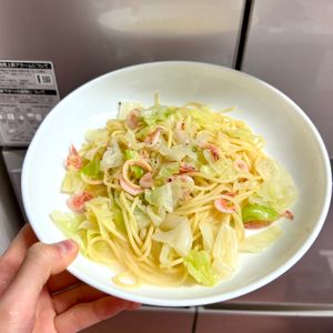 ケの作ってみた!投稿(白だしで簡単♪春キャベツと桜エビのペペロンチーノ)