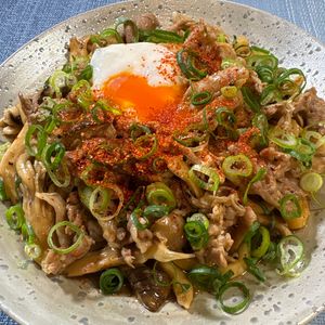 楽ラク手抜キッチン🐶🐾の作ってみた!投稿(春休みランチ♪レンジで甘辛うどん温玉乗せ)