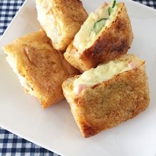 ポテトサラダの油揚げ詰め醤油焼き