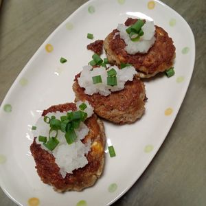 鶏皮坊主の作ってみた!投稿(ワンパン10分【おろしポン酢豆腐ハンバーグ】卵&パン粉不要♩)