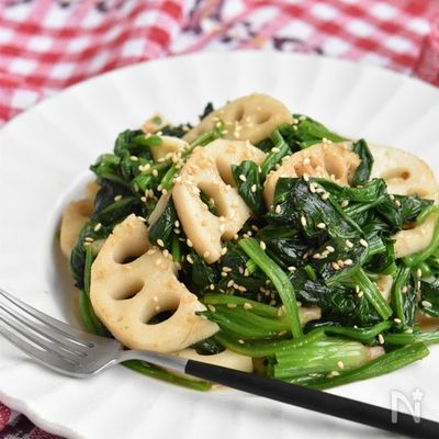 れんこんとほうれん草ガーリックバター醤油【冷凍・作り置き】