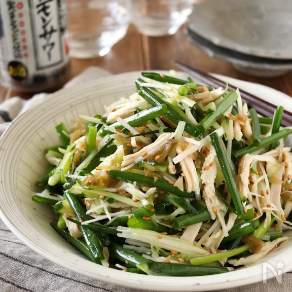 簡単＆時短＊葱とサラダチキンの搾菜サラダ