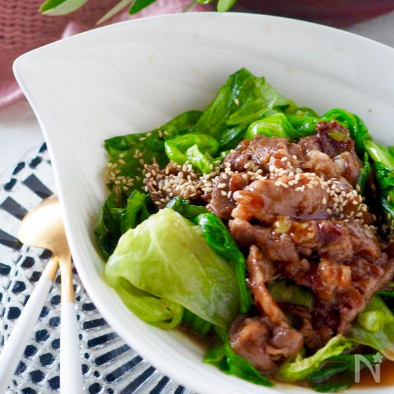 ご飯がススム！牛肉とレタスのシャキシャキコク旨炒め#大量消費