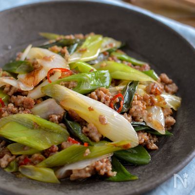 豚ひき肉と長ねぎのポン酢炒め。ご飯が進む！簡単ピリ辛おかず♪