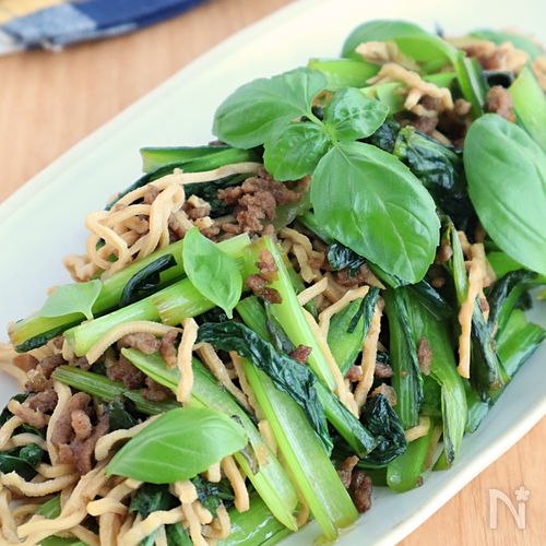 【豆腐干】健康管理の味方◎小松菜と挽肉の甘辛バジル味