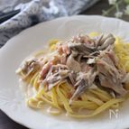 ヘルシー激ウマ♡舞茸とベーコンの和風味噌クリームパスタ