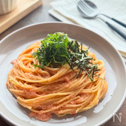【おかか明太子のレンチンパスタ】レンジで一発！和えるだけ！