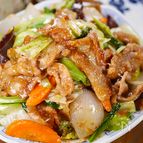 行列の定食屋さんの🍚おかかポン酢しょうが焼き野菜炒め🤩