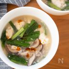 『豆腐と豚肉の中華風とろみスープ』＃ピリ辛