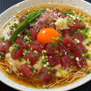 楽ラク手抜キッチン🐶🐾の作ってみた!投稿(夏にさっぱり『漬けまぐろと山芋とろろのぶっかけそうめん』)