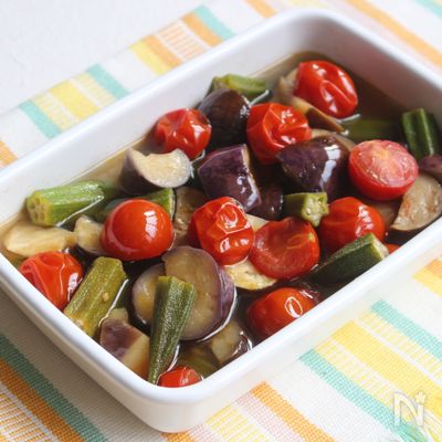 【なすとオクラとミニトマトの揚げない煮びたし】レンジで簡単!