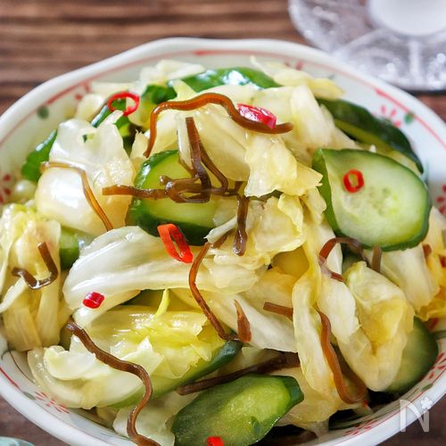 【きゅうりとキャベツの塩昆甘酢漬け】作り置きおつまみ