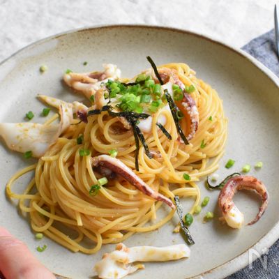 明太とイカの和風パスタ~海苔の佃煮で超簡単!旨み増し増し~♪
