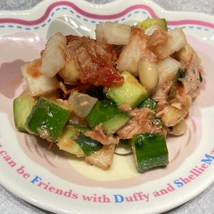 すみれの作ってみた!投稿(栄養満点!混ぜるだけ♪【きゅうりとトマトとお豆のツナサラダ】)